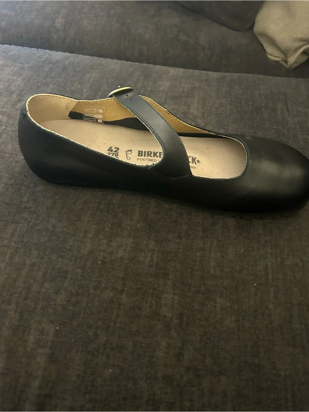 Birkenstock Black Leather Mary-Jane Flats with Gold Buckle - Picture 3 of 5